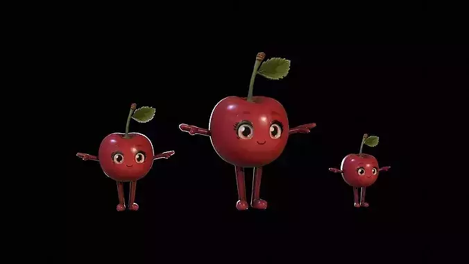 Chibi Fruit Cherry Two Low-poly 3D model 3