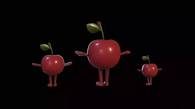Chibi Fruit Cherry Two Low-poly 3D model 5