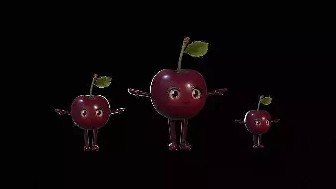 Chibi Fruit Cherry Two Low-poly 3D model 7