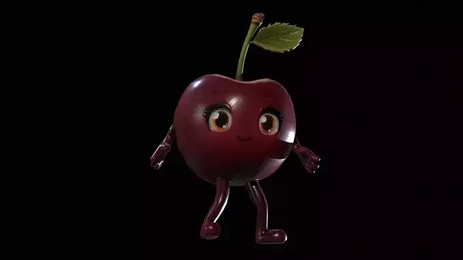 Chibi Fruit Cherry Two Low-poly 3D model 6