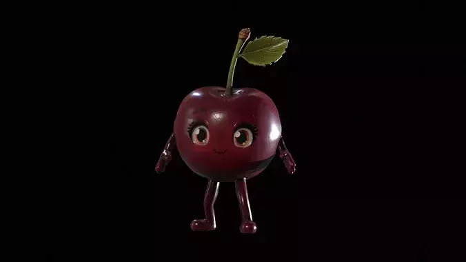 Chibi Fruit Cherry Two Low-poly 3D model 2
