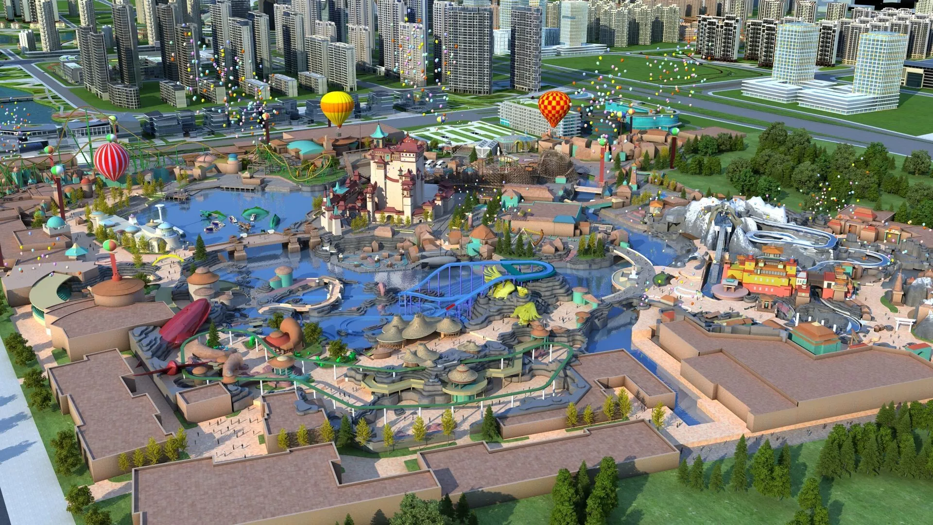 Large Outdoor Amusement Park 3D model