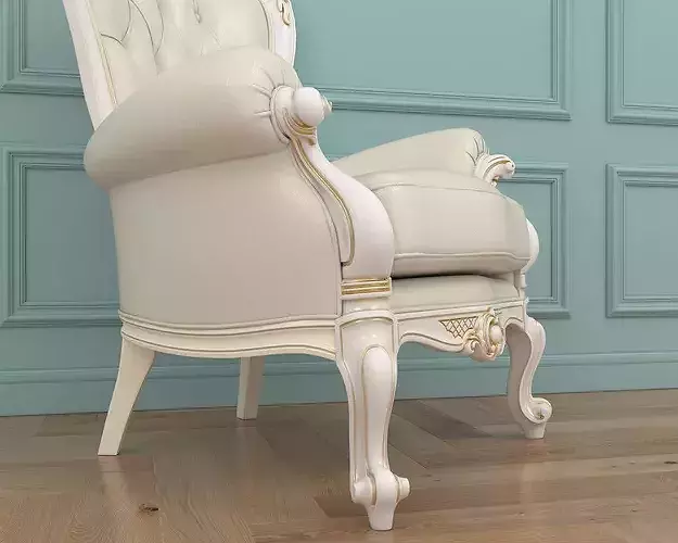Luxury Classical Armchair and Side Table Set 3D model 5