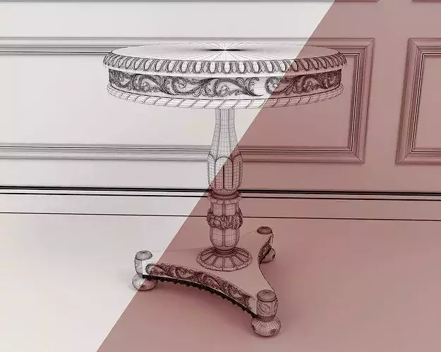 Luxury Classical Armchair and Side Table Set 3D model 7