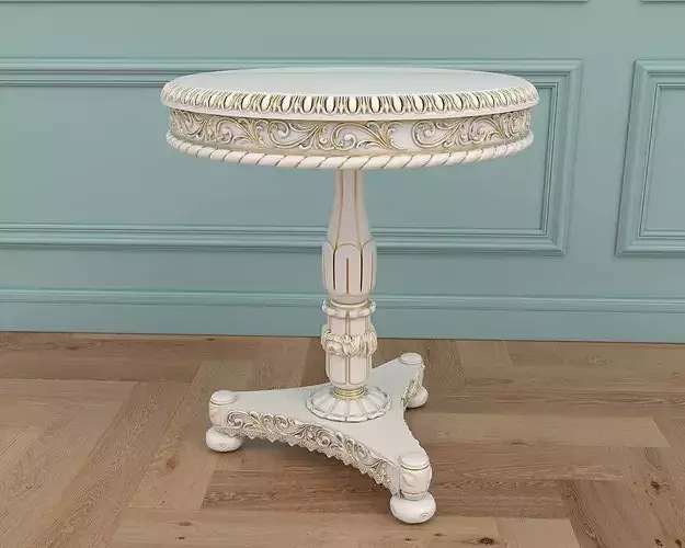 Luxury Classical Armchair and Side Table Set 3D model 6