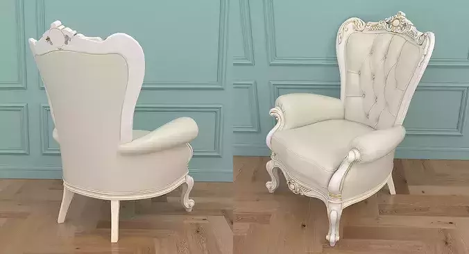 Luxury Classical Armchair and Side Table Set 3D model 4
