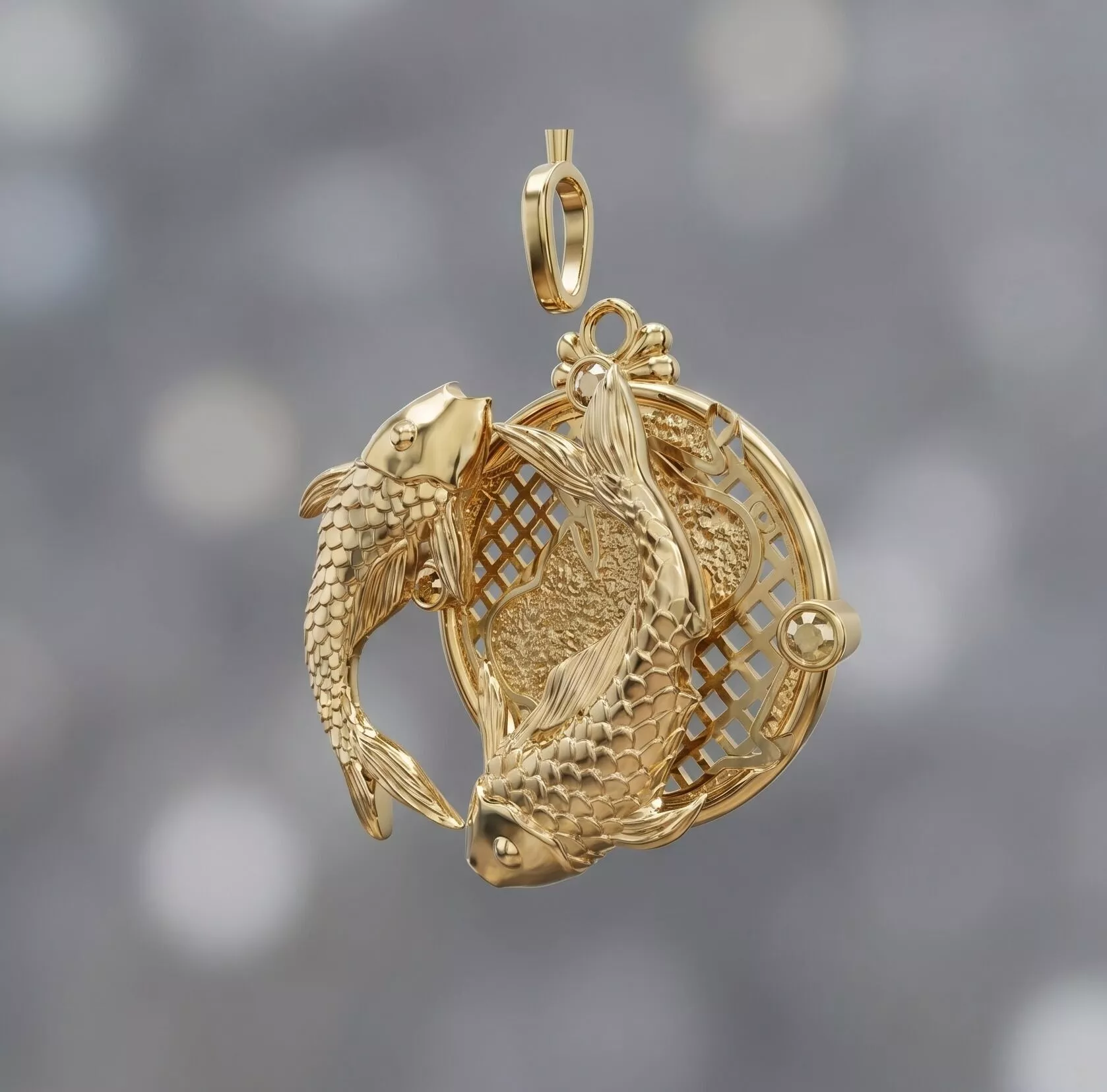 Yin Yang Koi Fish Pendant Dreamcatcher Jewelry Model 3DM and STL 3D model