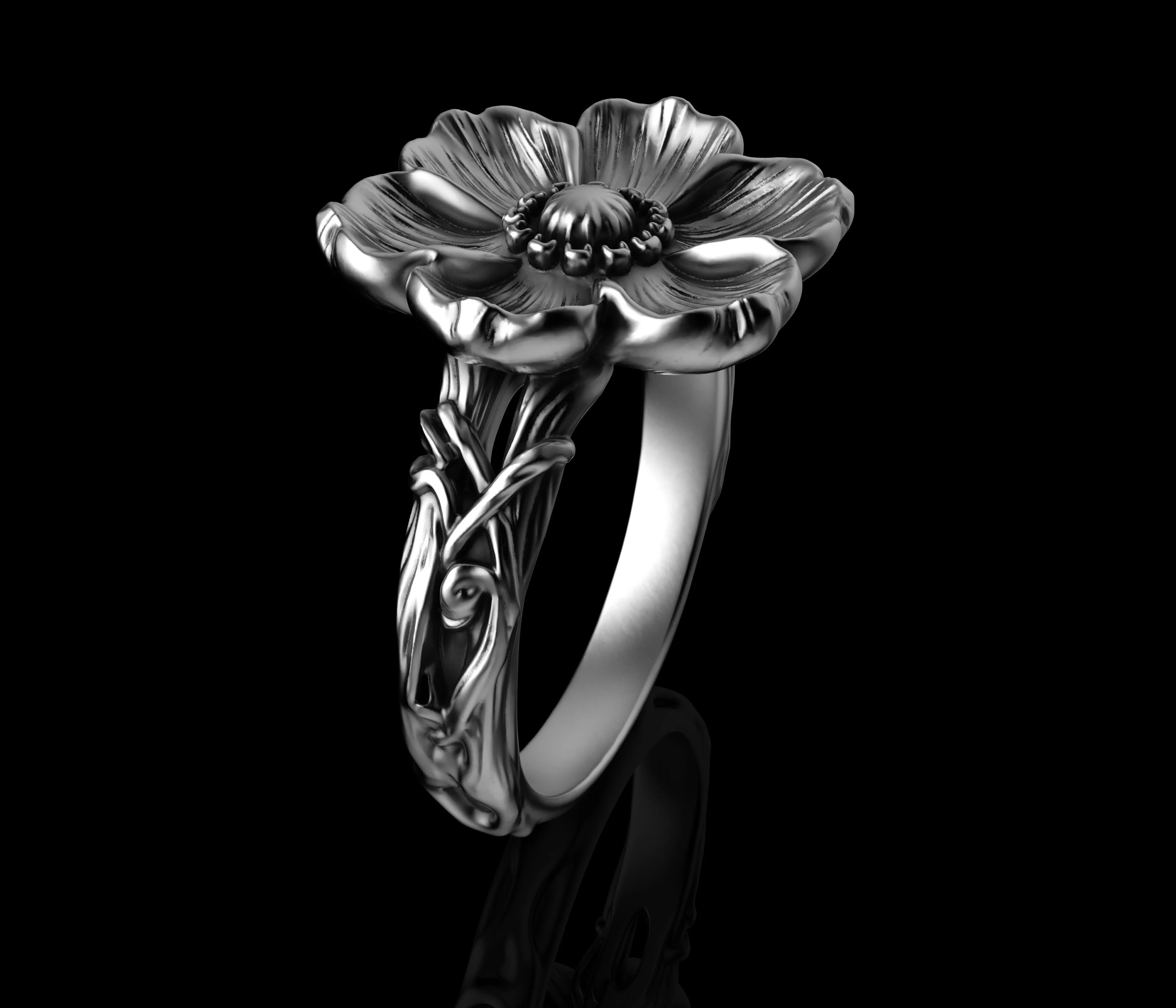 Elegant Flower Ring 3dm STL Ready for Casting N1720 3D print model