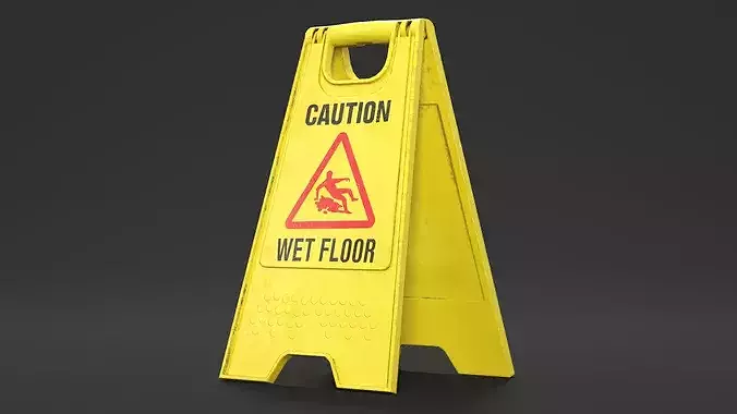 Wet Floor Sign Low Poly PBR