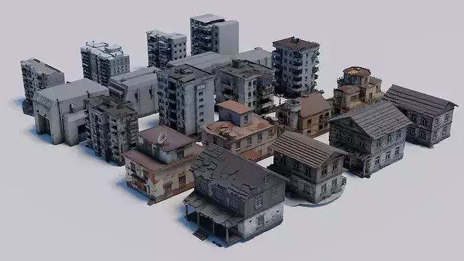 Post-Apocalyptic Abandoned Buildings Kitbash Pack