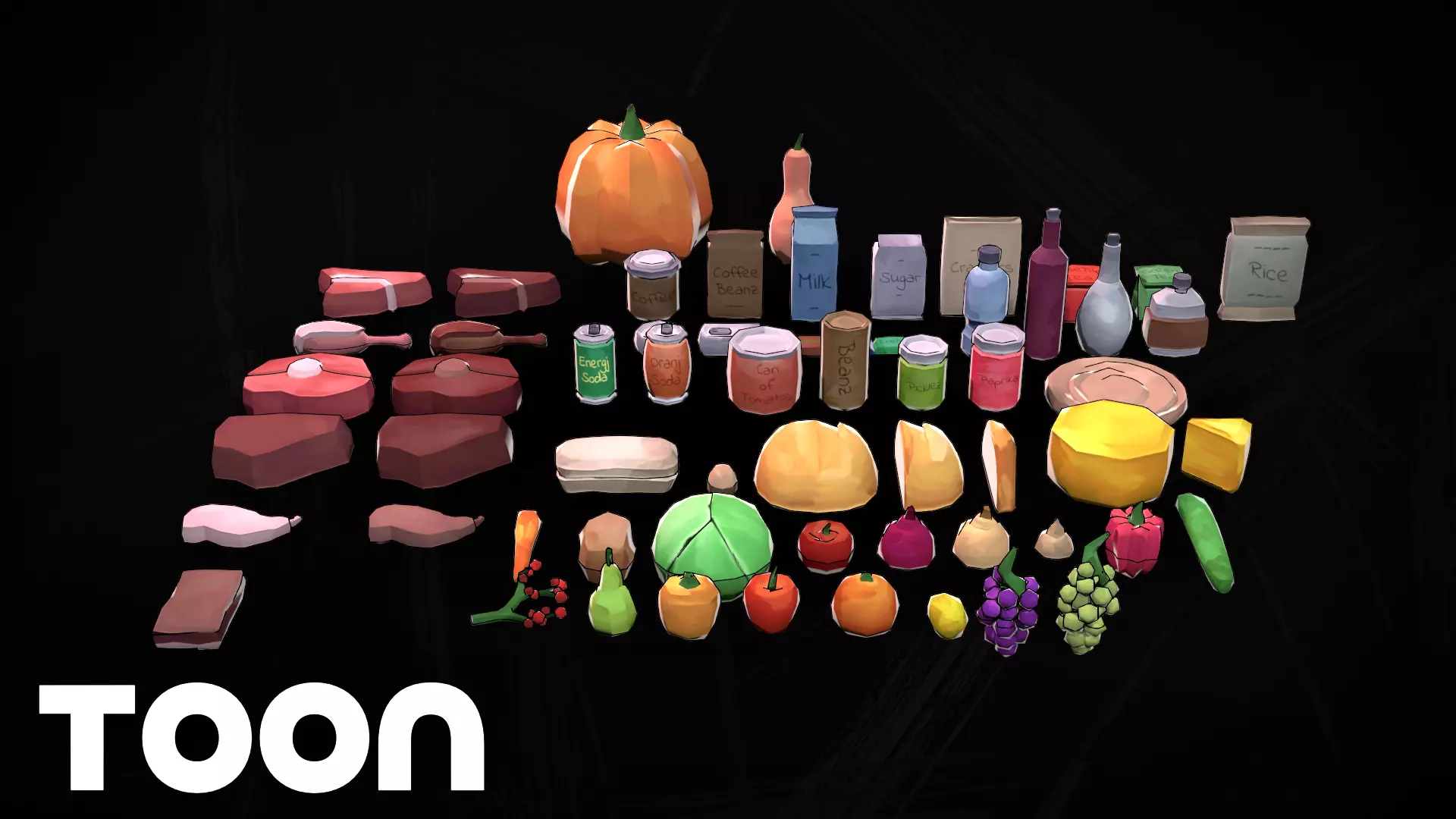 Hand Painted Food and Drinks - Game Ready Low Poly - Coloruly Low-poly 3D model