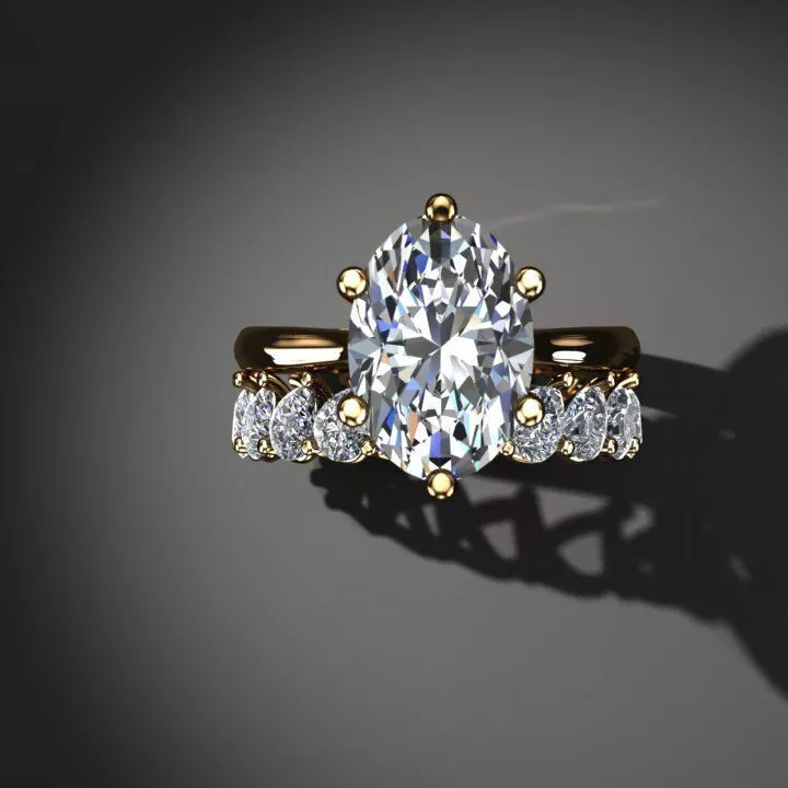 Oval Solitaire Six Prong Engagement Ring SET 3DM 3D print model