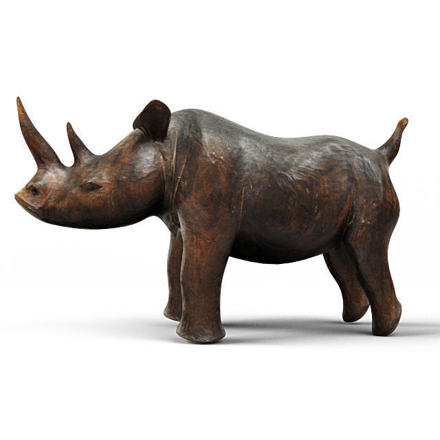 Carved Wood Rhino 3D model_1