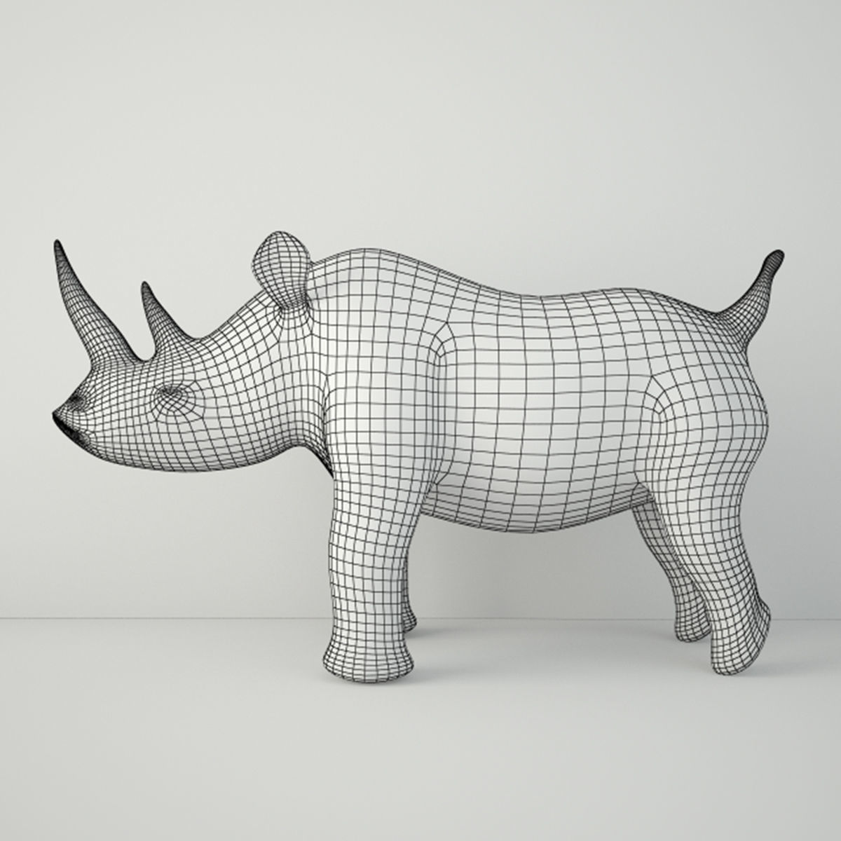Carved Wood Rhino 3D model_2