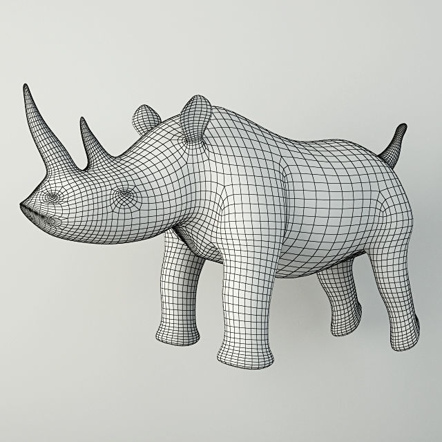 Carved Wood Rhino 3D model_4
