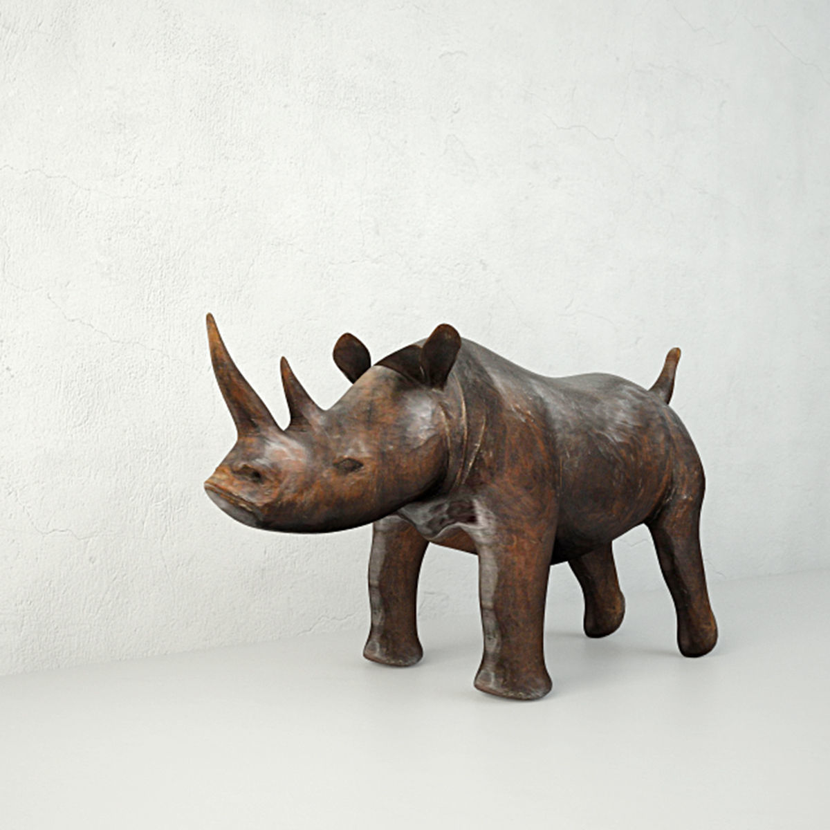 Carved Wood Rhino 3D model_3
