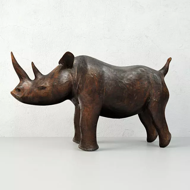 Carved Wood Rhino 3D model_0
