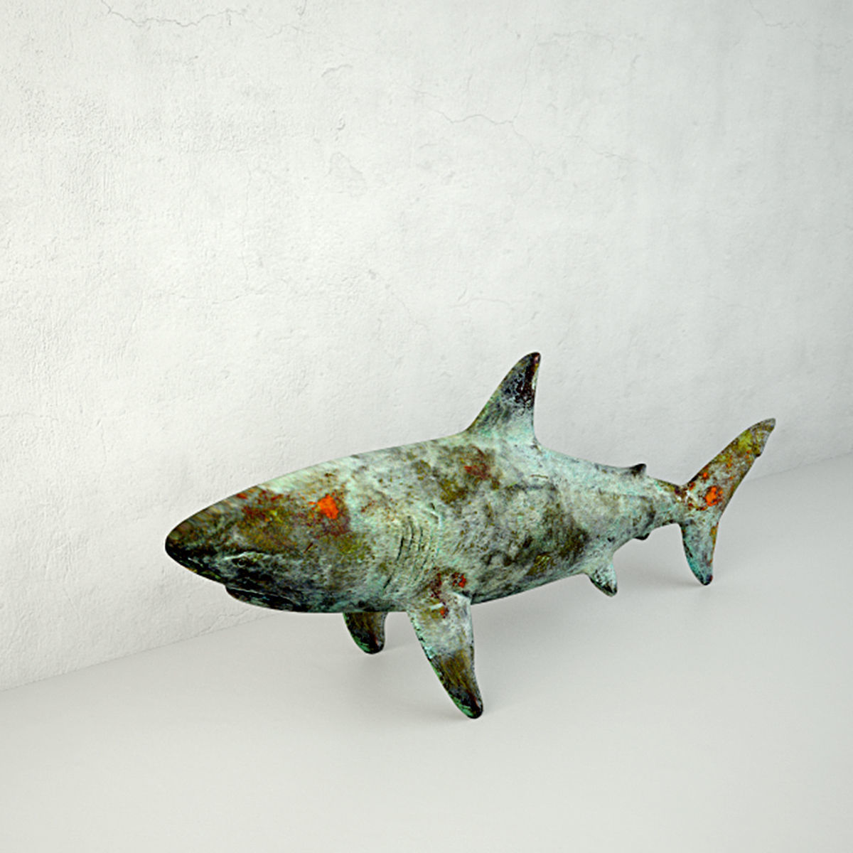 Shark Sculpture in Bronze Finish 3D model_3