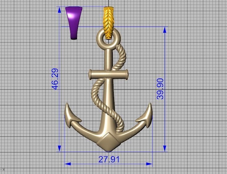 Anchor 39mm Pendant Necklace 3Dmodel 3D print model_9