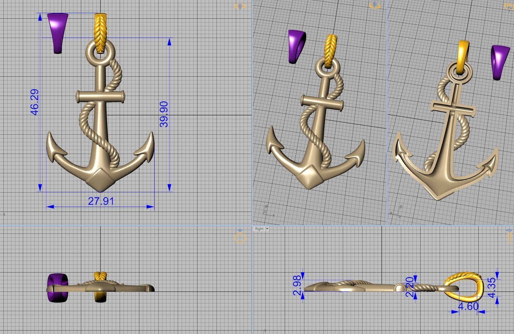 Anchor 39mm Pendant Necklace 3Dmodel 3D print model_8