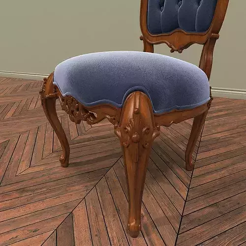 Classic European Carved Wood Chair with Velvet Tufting 3D model 7