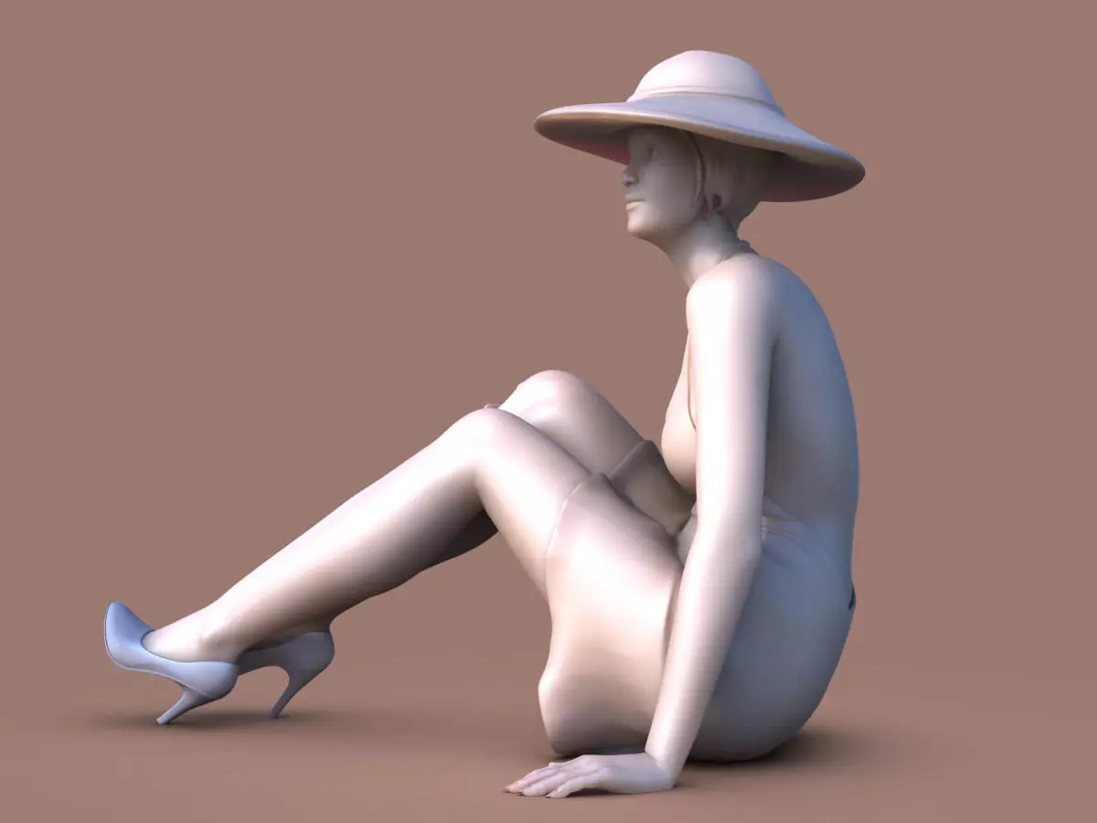 Lady with Hat 3D print model_0