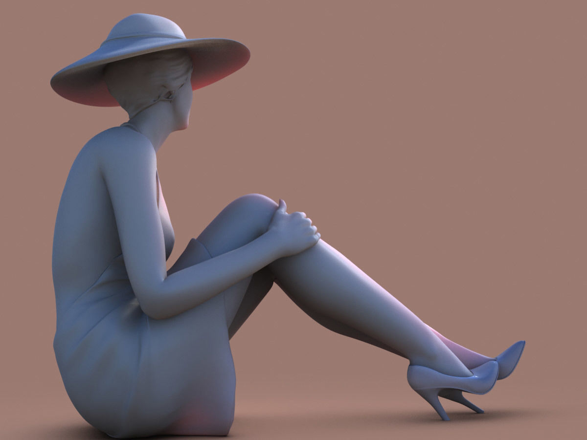 Lady with Hat 3D print model_4