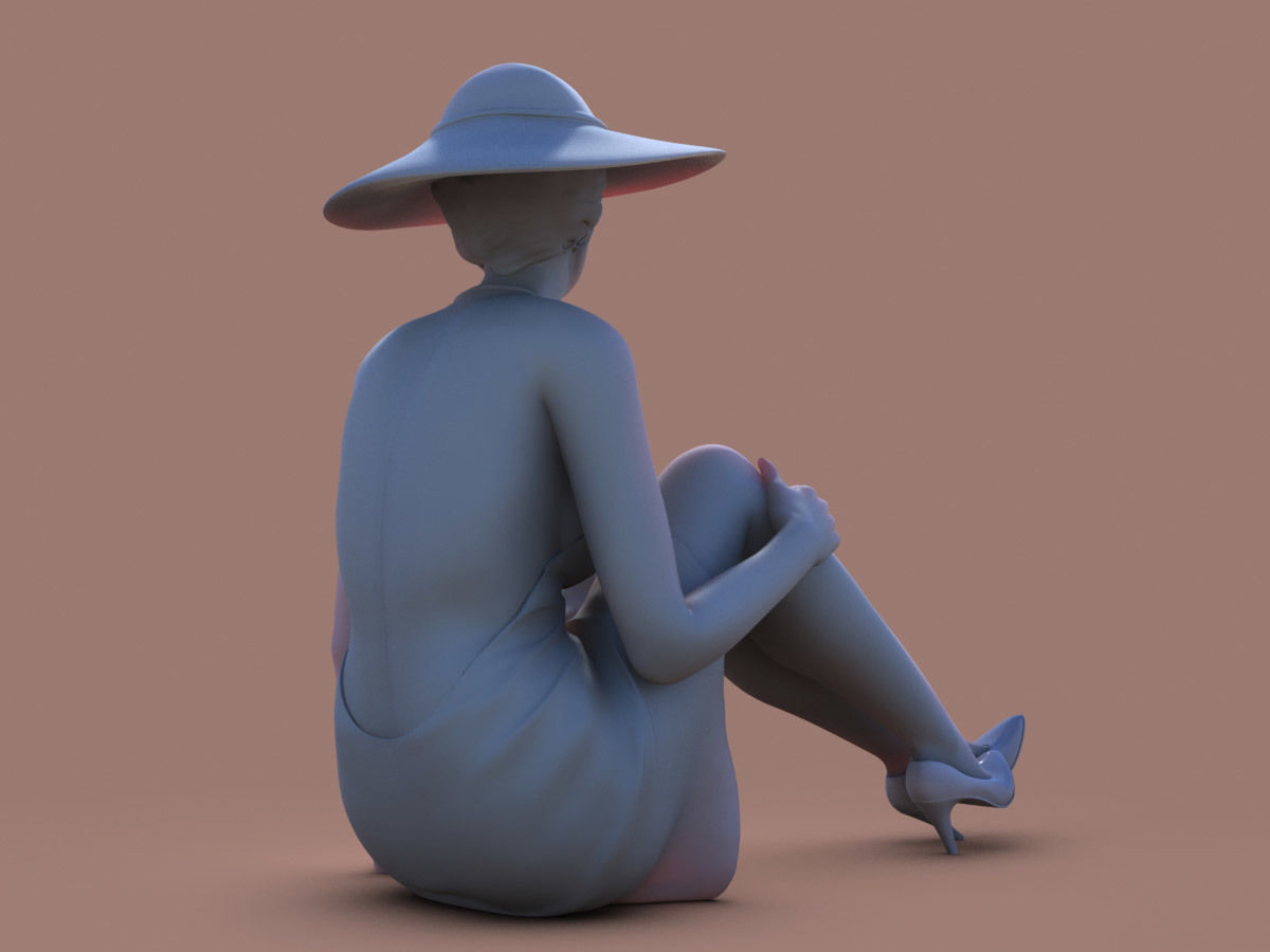 Lady with Hat 3D print model_5