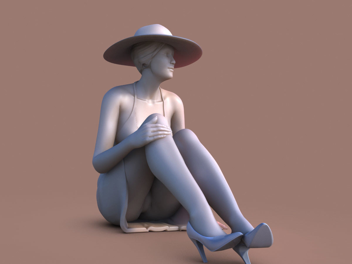 Lady with Hat 3D print model_2