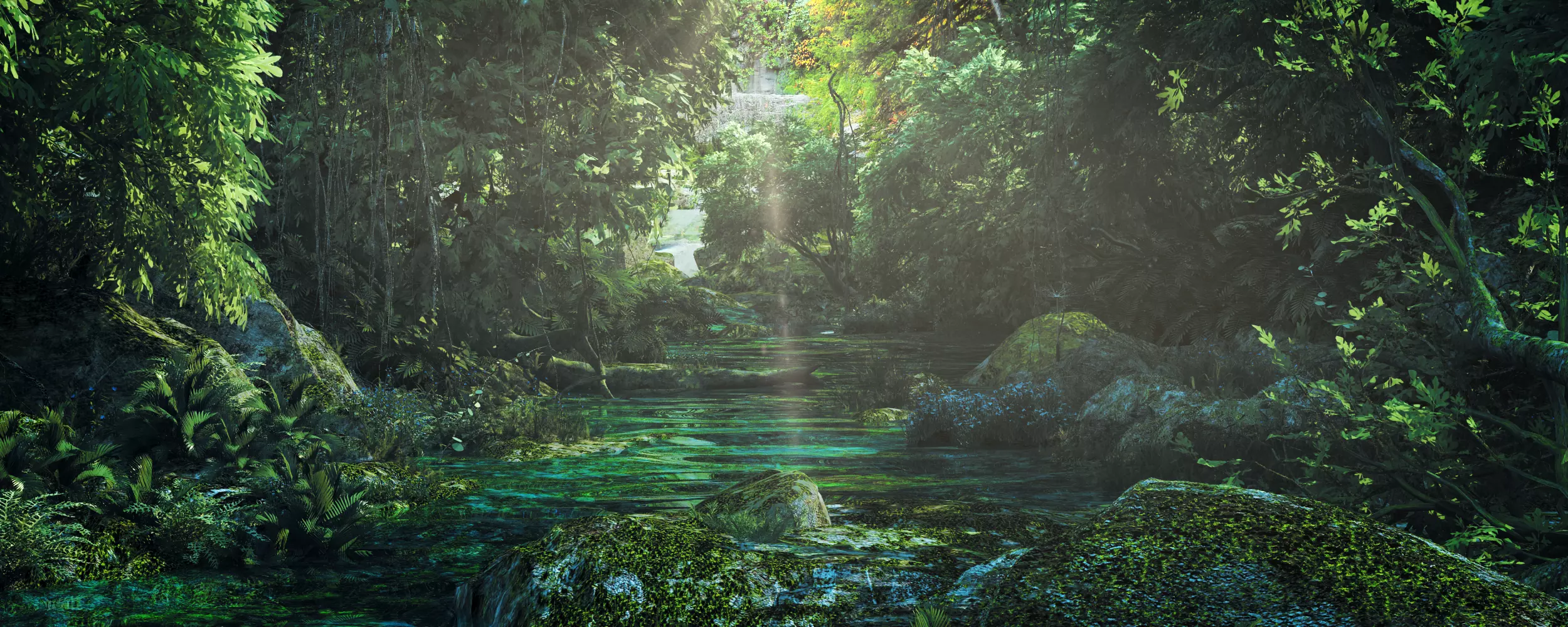 Tropical Rainforest Stream Lush Jungle Waterfall 3D model