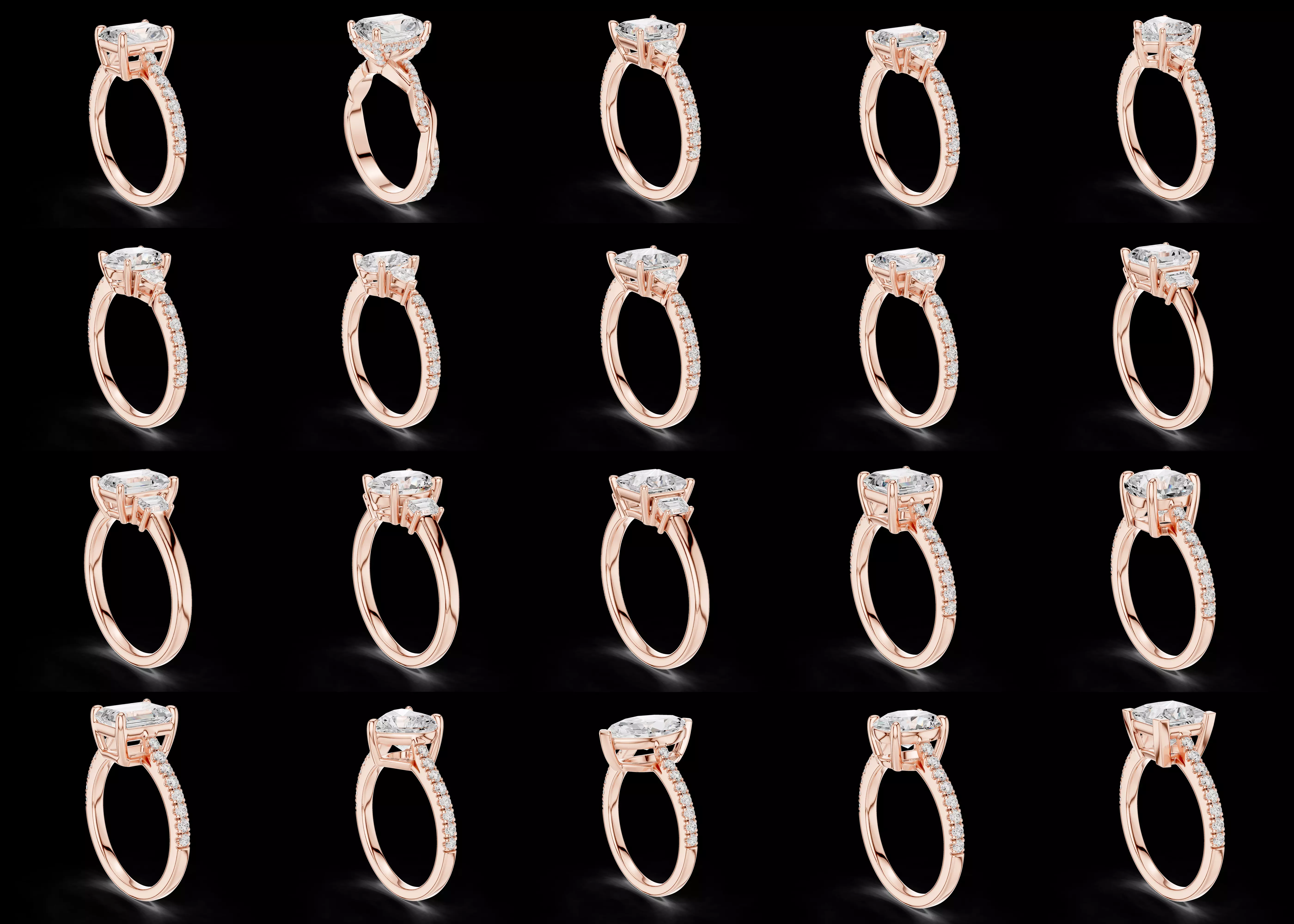 20 Emerald Cut Ring CAD STL 3DM Engagement Combo Bundle 3D print model