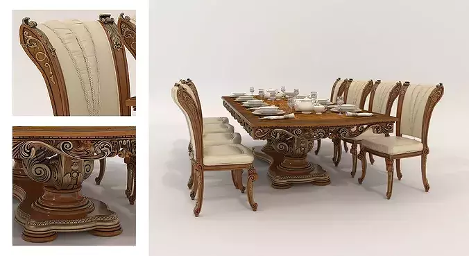 Grand Palace Classical Dining Room Set 3D model 2