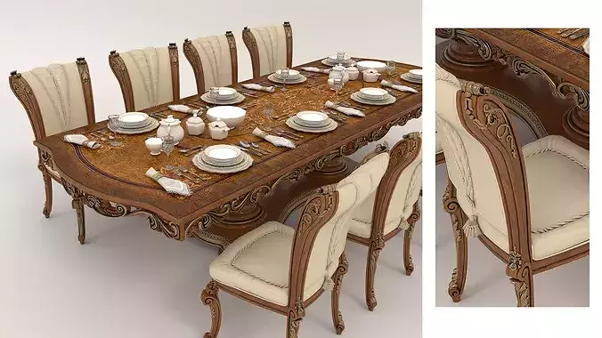 Grand Palace Classical Dining Room Set 3D model 5