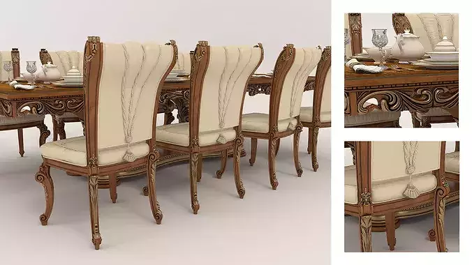 Grand Palace Classical Dining Room Set 3D model 6
