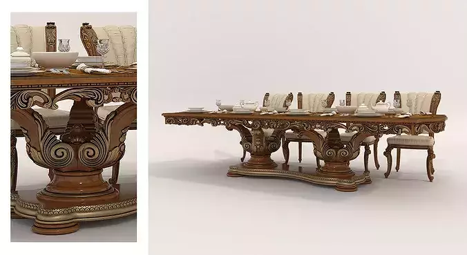 Grand Palace Classical Dining Room Set 3D model 3