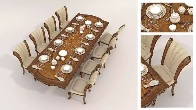 Grand Palace Classical Dining Room Set 3D model 4