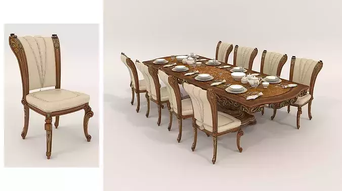 Grand Palace Classical Dining Room Set 3D model