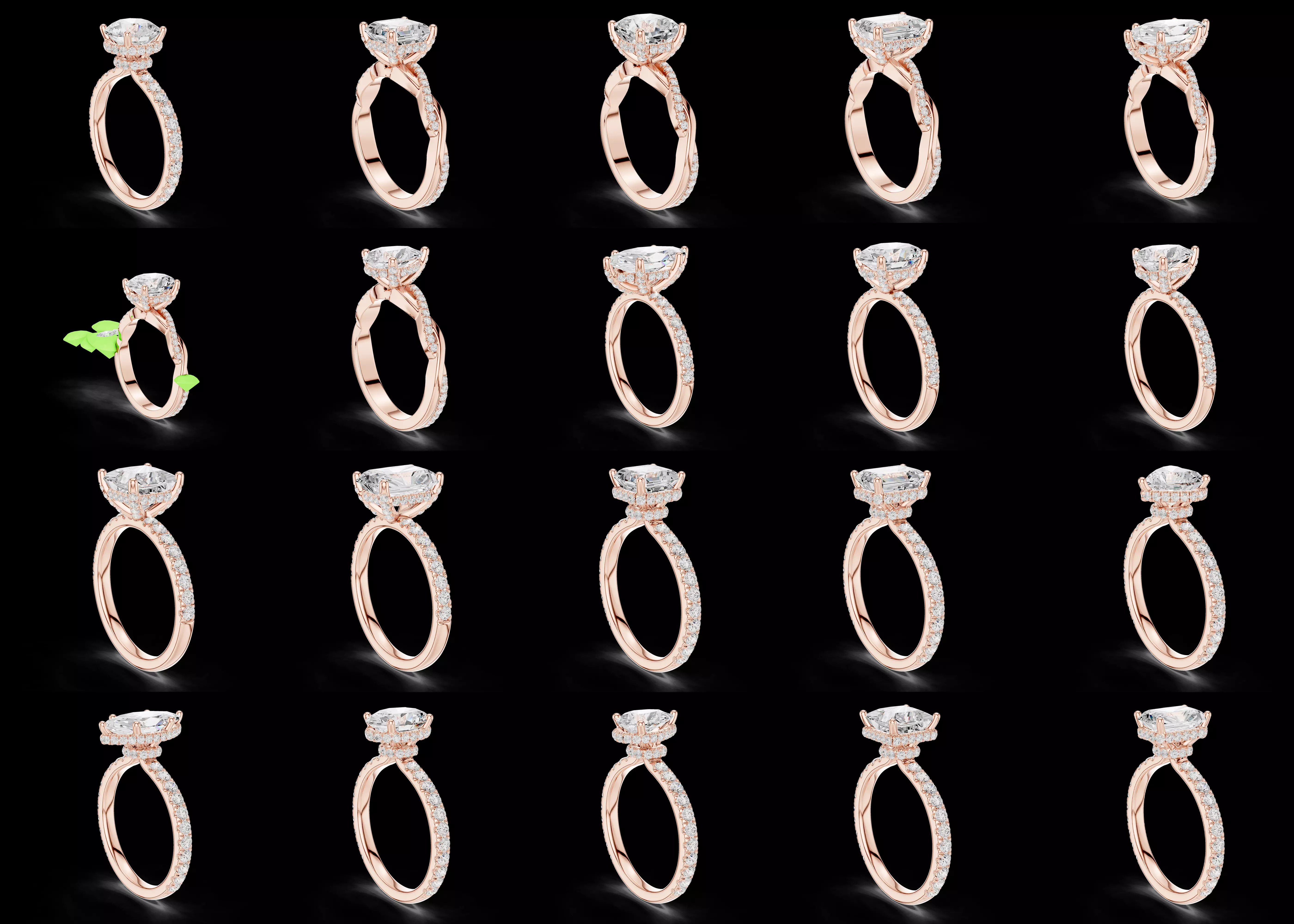 20 Halo Engagement Ring CAD STL 3DM Luxury Combo Pack 3D print model