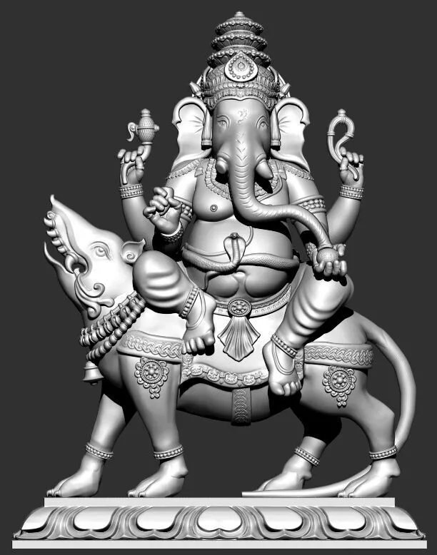 Ganesha Riding Mooshika - High-Detail 3D Printable Statue 3D print model