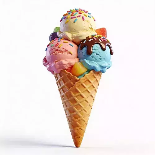 Stylized 3D Deluxe Triple-Scoop Ice Cream Model