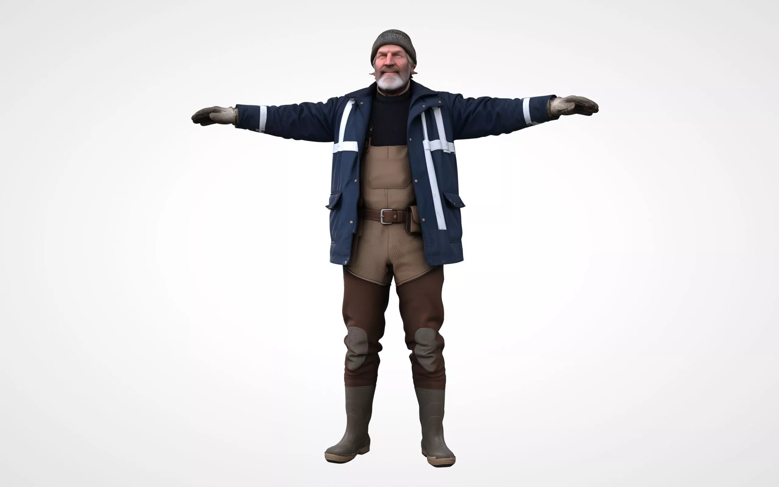 old fisherman t-pose 3D model Low-poly 3D model