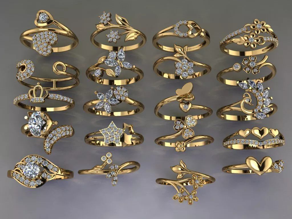 Set of 20 simple small rings 3D print model