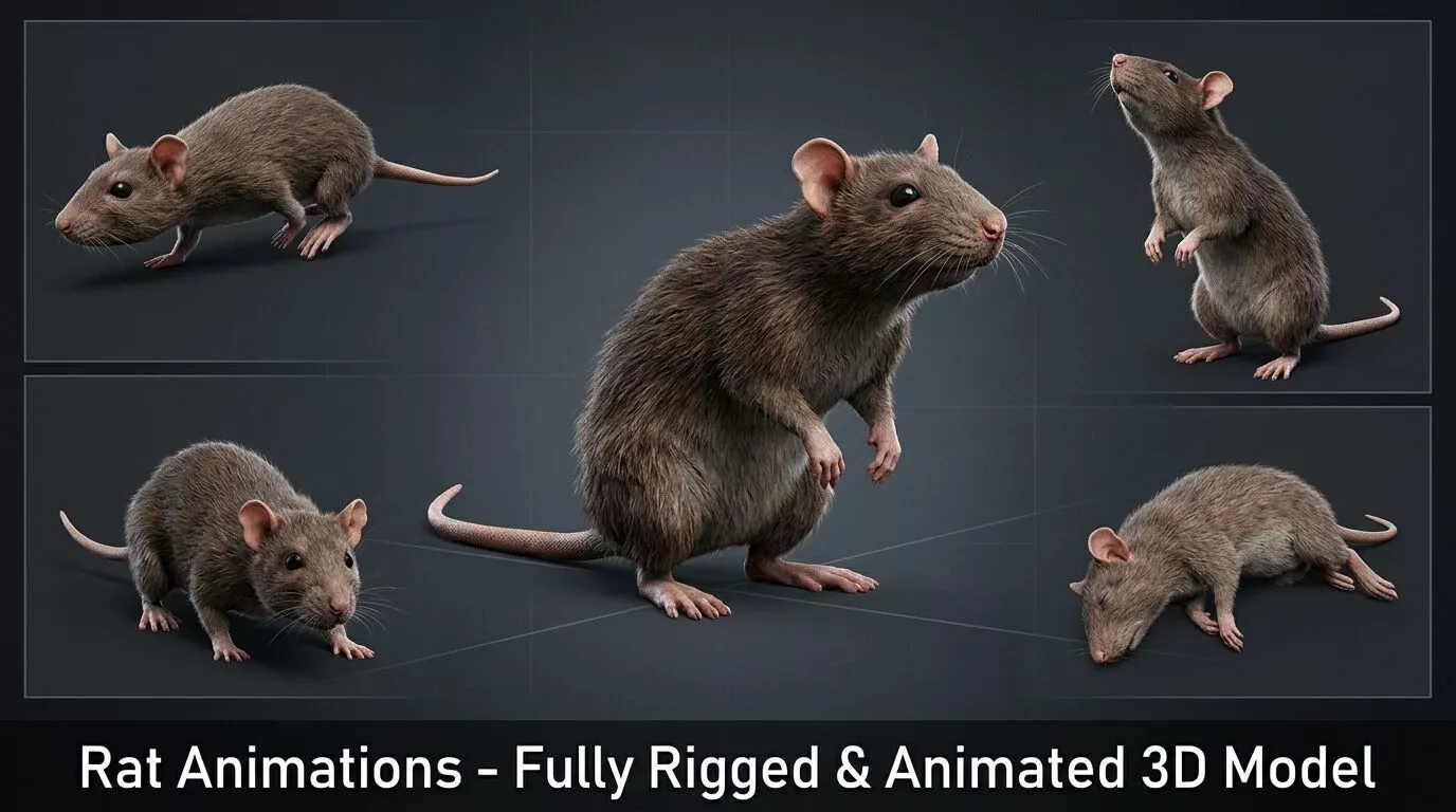 Rat Animations - Fully Rigged 08 Animated 3D Model Low-poly 3D model
