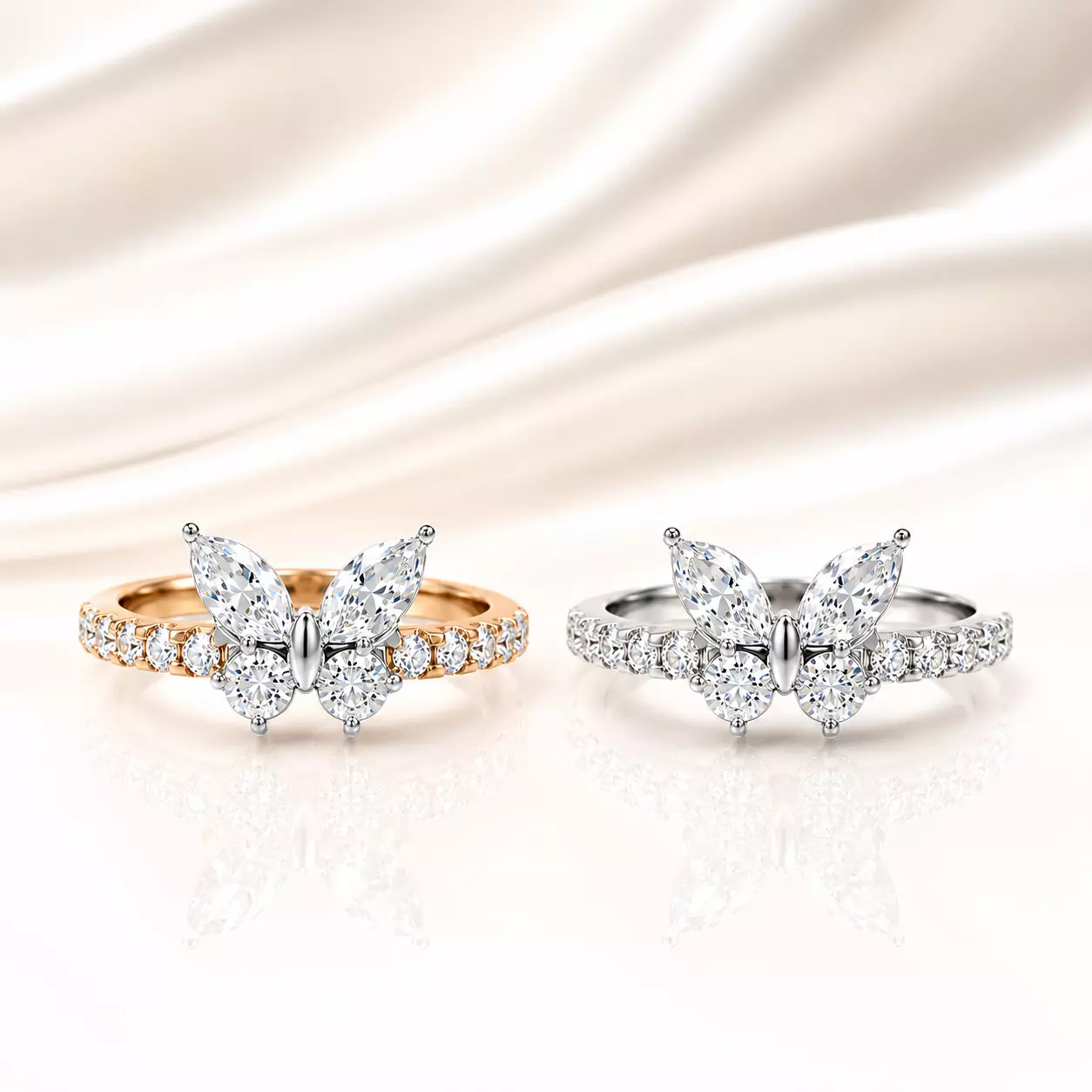 Diamond Cluster Butterfly Ring with Diamond Shank 3D print model