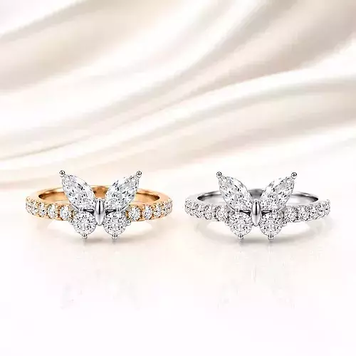 Diamond Cluster Butterfly Ring with Diamond Shank
