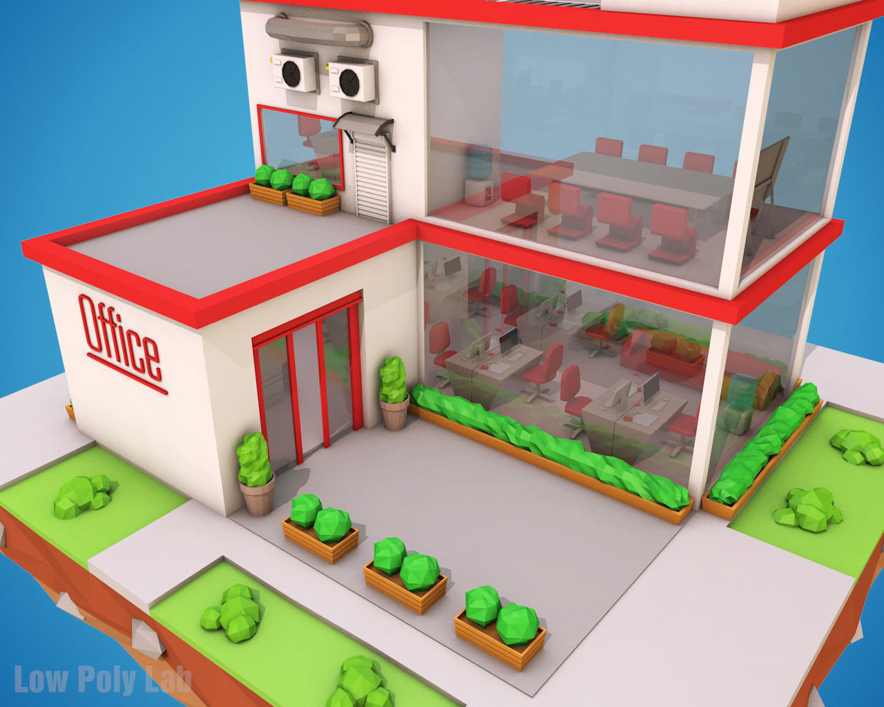 Cartoon City Office Low-poly 3D model_4
