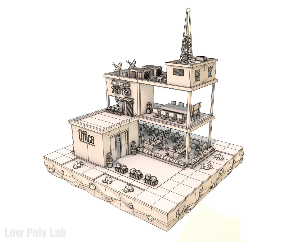 Cartoon City Office Low-poly 3D model_1