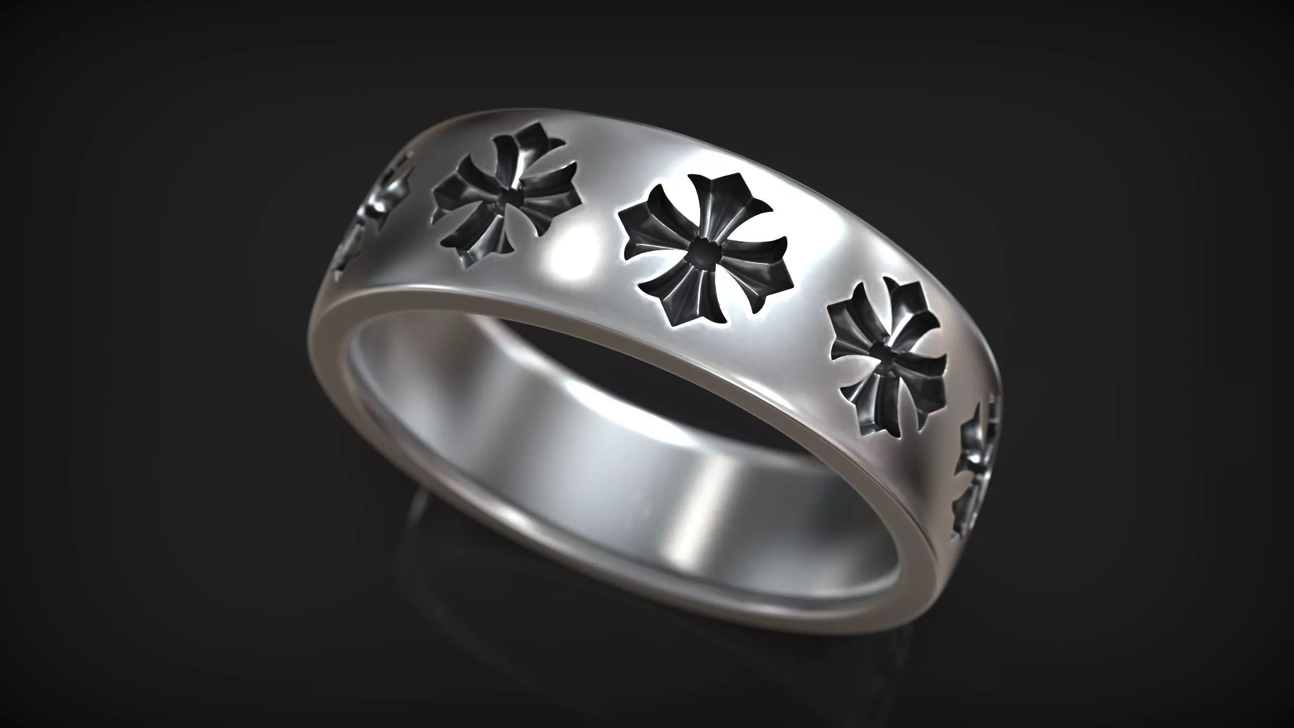 Gothic Cross Band Medieval Christian Wedding Ring 3D print model