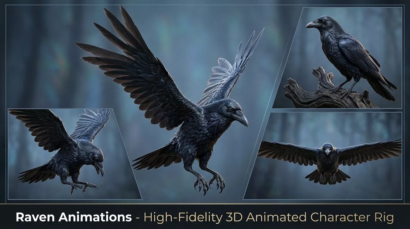 Raven Animations High-Fidelity 3D 06 Animated Character Rig Low-poly 3D model