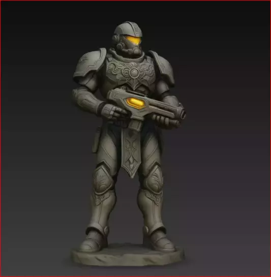 Ember Core Armored Rifle Guard Statue STL Print Model 3D print model
